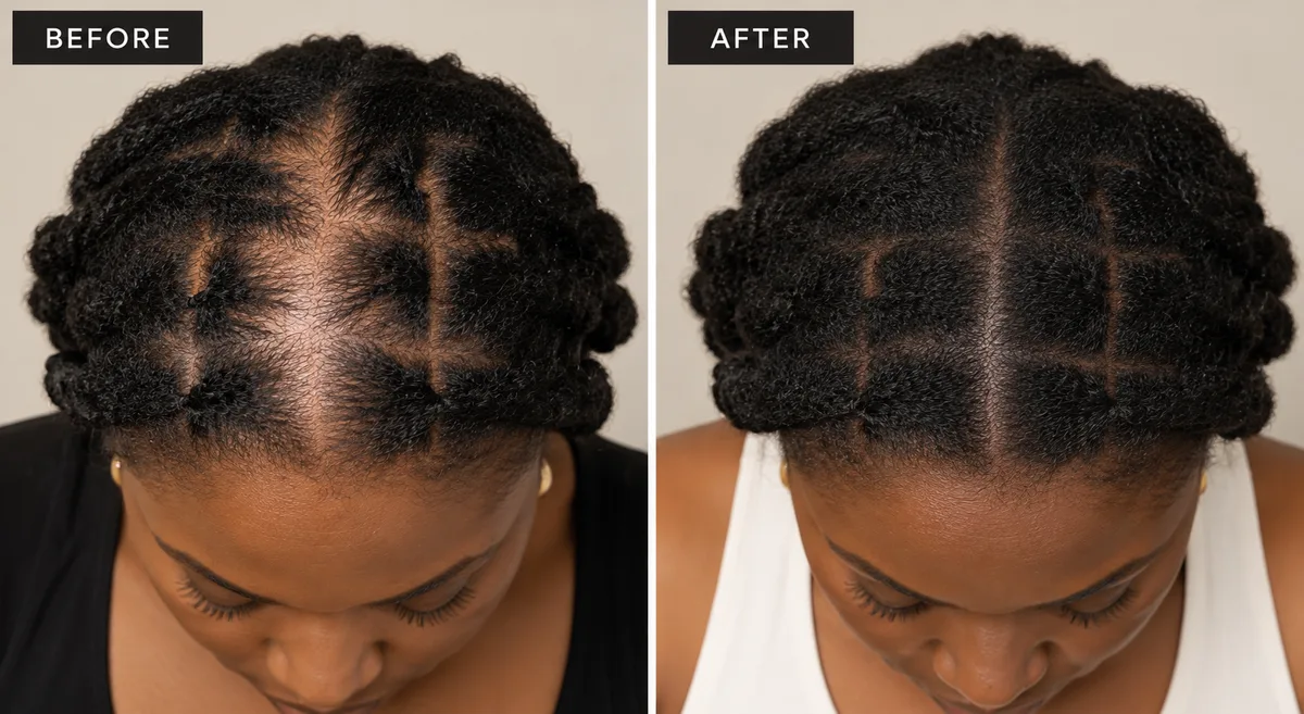 Protective Styles: before and after using the ÀSC Caffeine Scalp Serum